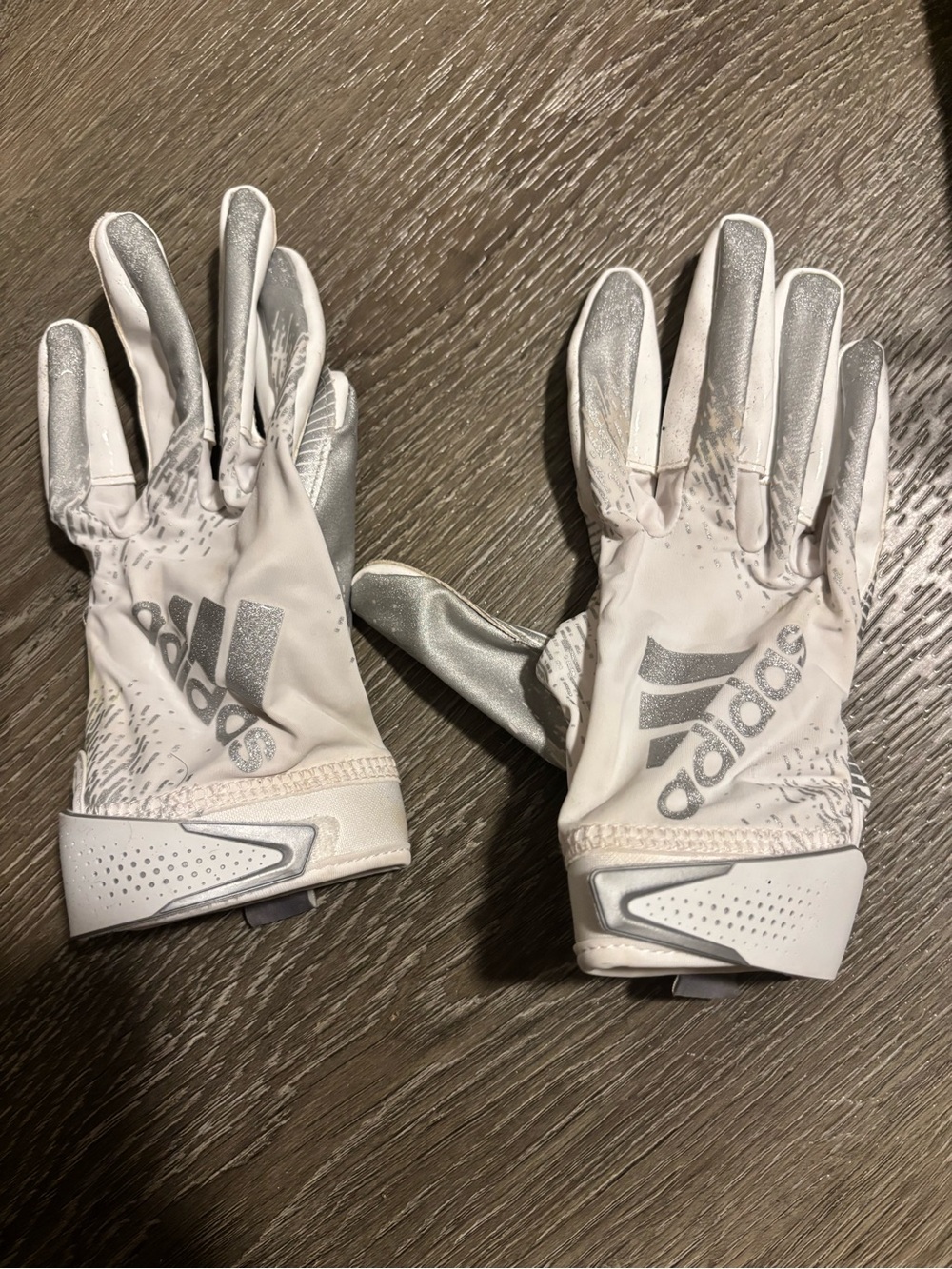 adidas White and Silver Athletic Gloves - Football